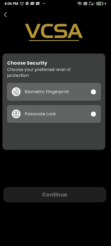 VCSA choose security screen
